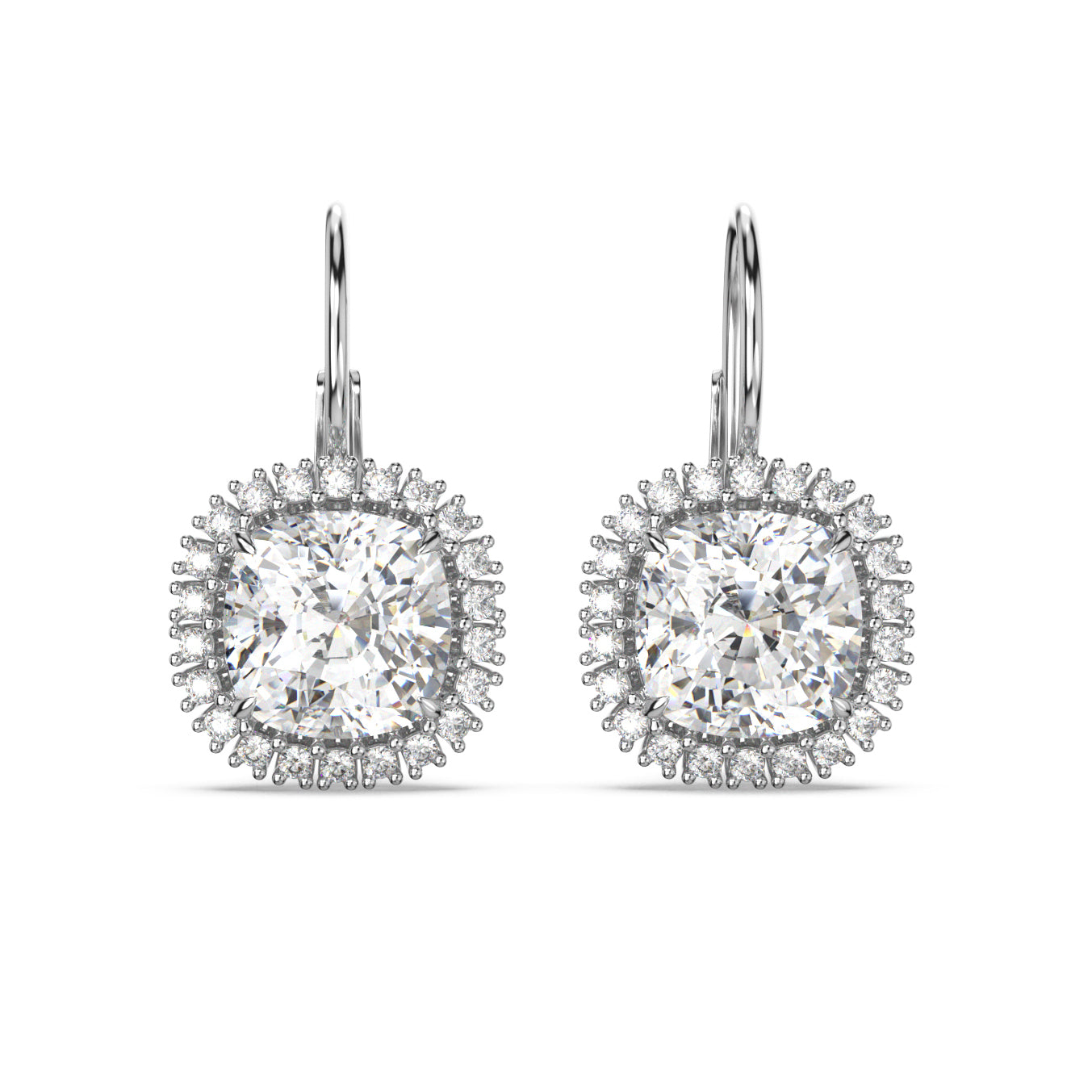CUSHION HALO DIAMOND SOLITAIRE HOOPS